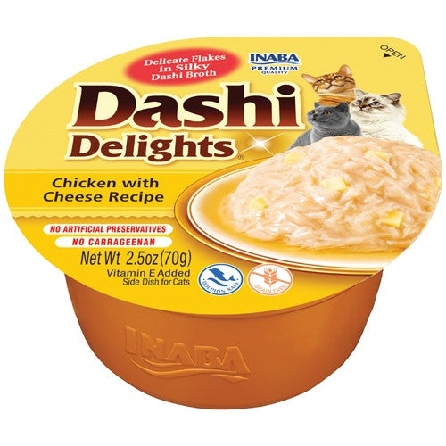 2.5 oz Inaba Dashi Delights Chicken with Cheese Flavored Bits in Broth Cat Food Topping