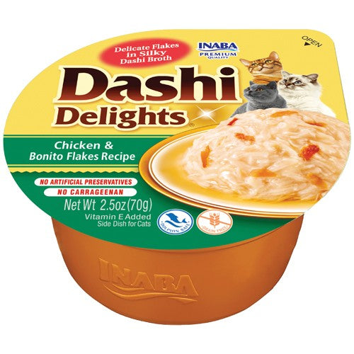 2.5 oz Inaba Dashi Delights Chicken & Bonito Flakes Flavored Bits in Broth Cat Food Topping