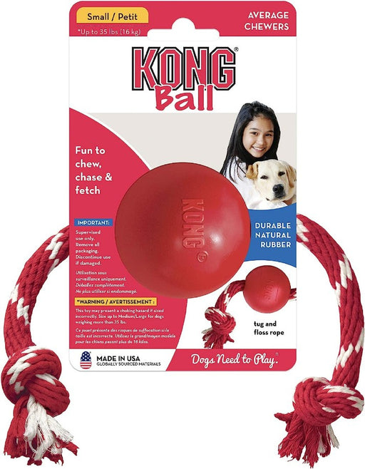 1 count KONG Ball With Rope Dog Toy Small