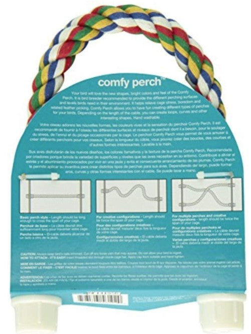 Small - 3 count JW Pet Flexible Multi-Color Comfy Rope Perch 14" Long for Birds