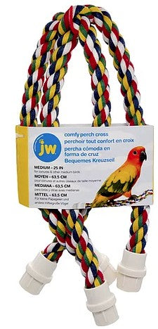 Medium - 1 count JW Pet Flexible Multi-Color Cross Rope Perch 25" Long for Birds