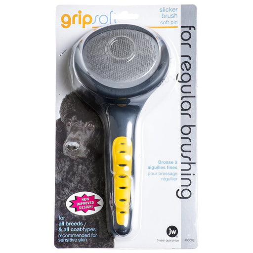 1 count JW Pet GripSoft Slicker Brush with Soft Pins for Regular Brushing for All Breeds and Coat Types
