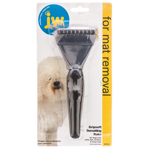 1 count JW Pet GripSoft Dematting Rake for Mat Removal for Dogs with Curly, Flat, Medium, and Long Coats