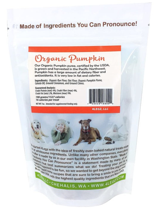 7 oz 4Legz Organic Pumpkin Crunchy Dog Cookies