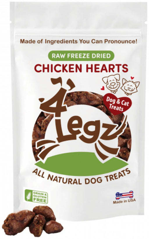 4 oz 4Legz Freeze Dried Chicken Hearts Dog Treats