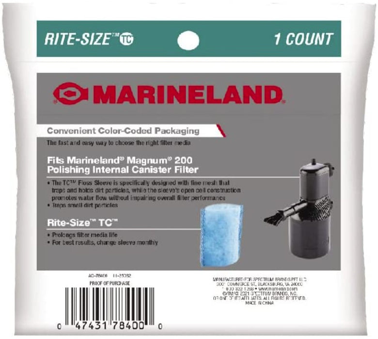 6 count Marineland Rite-Size TC Floss Sleeve for Magnum 200 Polishing Internal Filters