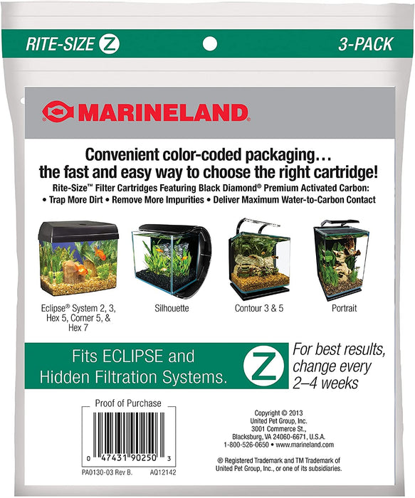 3 count Marineland Rite-Size Z Cartridge (Eclipse Explorer, System 2 and 3, Corner 5, Hex 5 and 7)