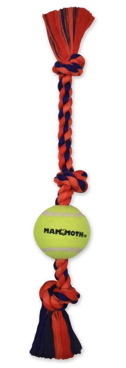 1 count Mammoth Flossy Chews Color 3 Knot Tug with Tennis Ball 20" Medium