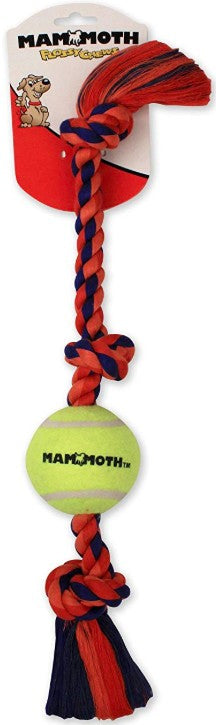 1 count Mammoth Pet Flossy Chews Color 3 Knot Tug with Tennis Ball Mini Assorted Colors