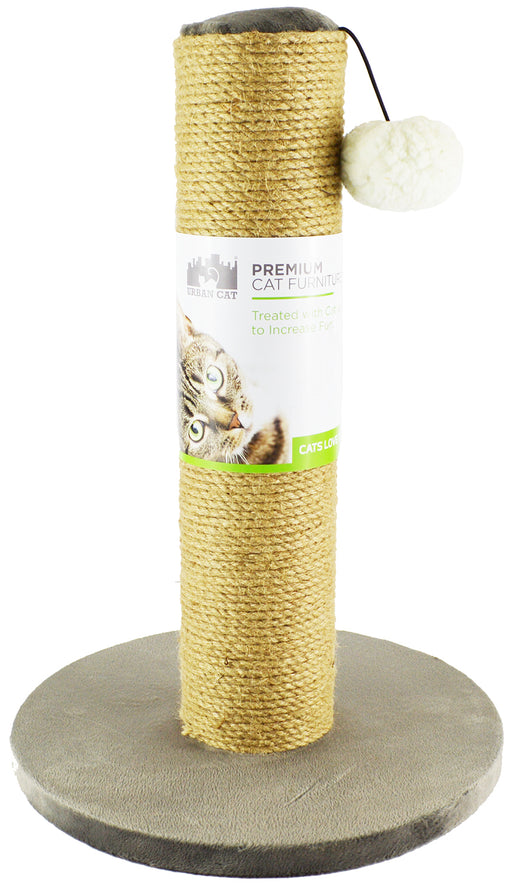 17" tall North American Plush Cat Post with Jute Grey