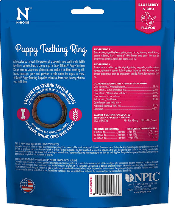 36 count (12 x 3 ct) N-Bone Puppy Teething Ring Blueberry and BBQ Flavor