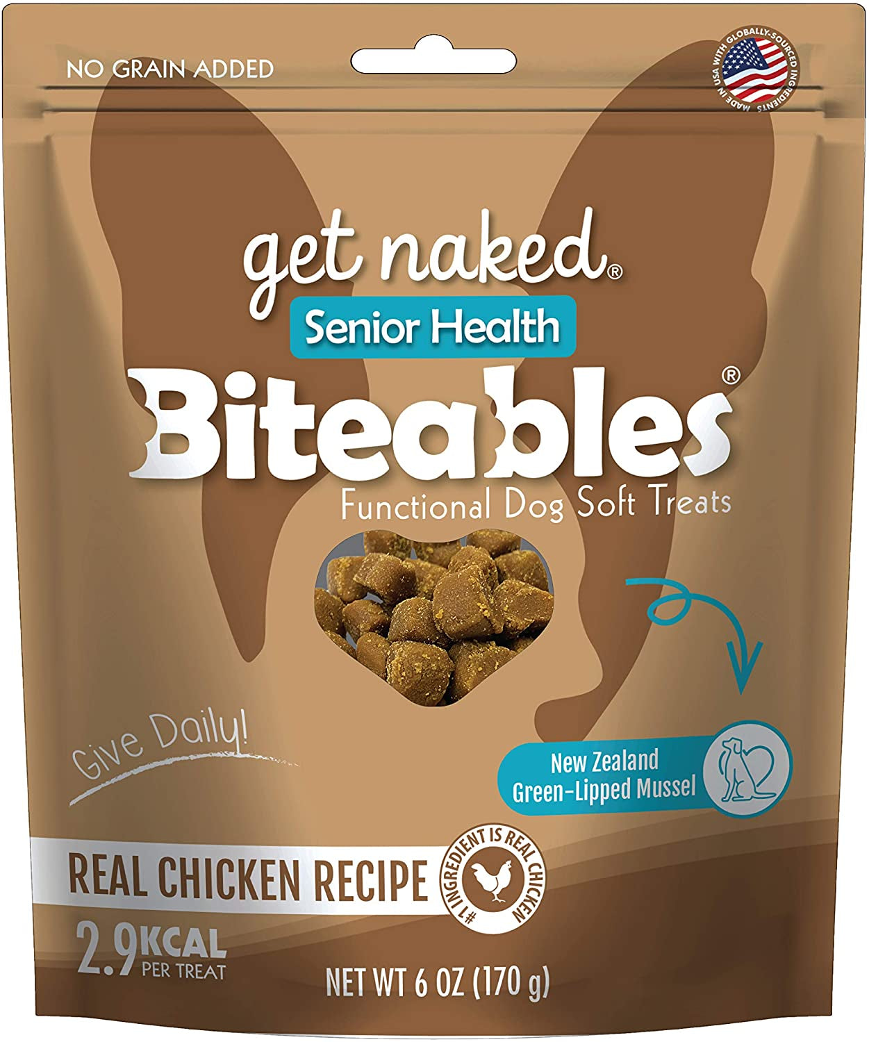 6 oz Get Naked Senior Health Biteables Soft Dog Treats Chicken Flavor