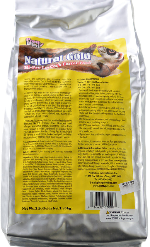 3 lb Pretty Pets Natural Gold Ferret Food Daily Diet