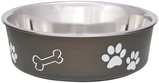 Small - 1 count Loving Pets Bella Bowl with Rubber Base Steel and Espresso