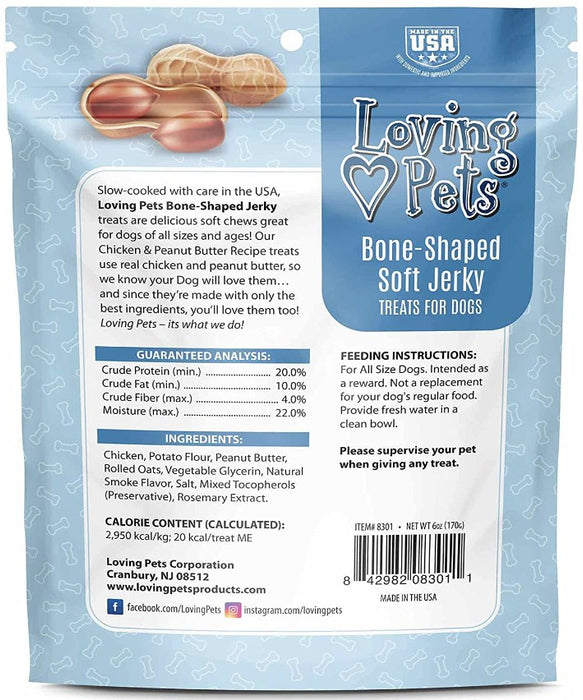 108 oz (18 x 6 oz) Loving Pets Bone-Shaped Soft Jerky Treats Peanut Butter