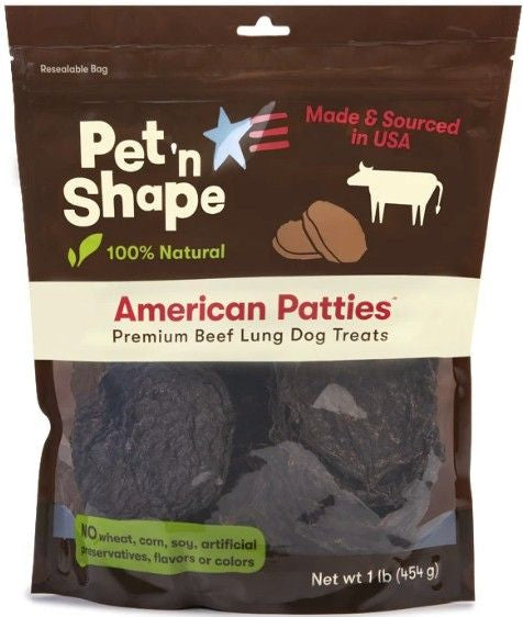 1 lb Pet n Shape Natural American Patties Beef Lung Dog Treats