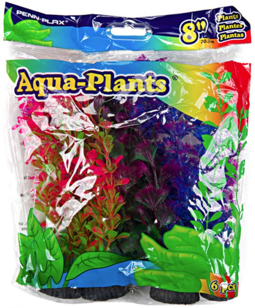 6 count Penn Plax Colorful Aquarium Plastic Plant Pack 8" Assorted Colors