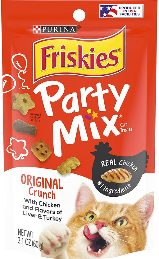 2.1 oz Friskies Party Mix Original Crunch with Chicken, ad Flavors of Liver and Turkey Cat Treats