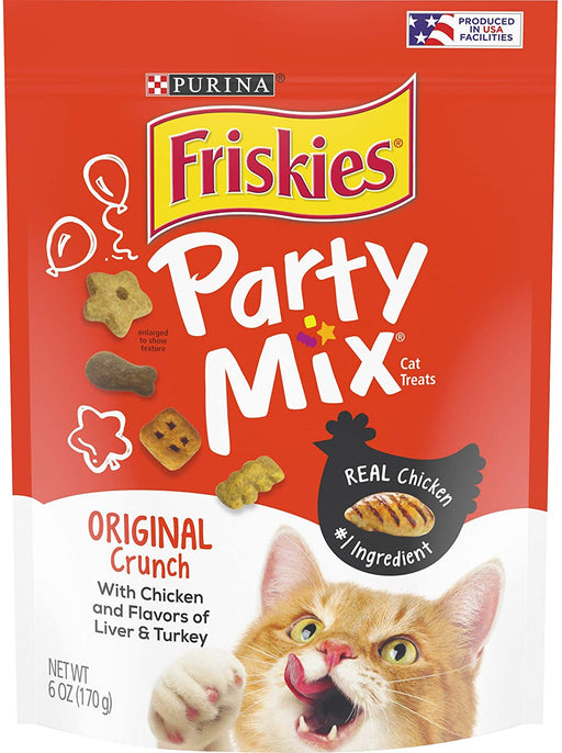 6 oz Friskies Party Mix Original Crunch with Chicken, ad Flavors of Liver and Turkey Cat Treats
