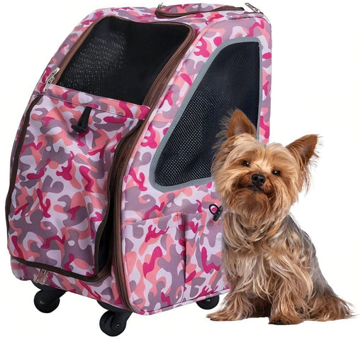 1 count Petique 5-in-1 Pet Carrier for Dogs Cats and Small Animals Pink Camo