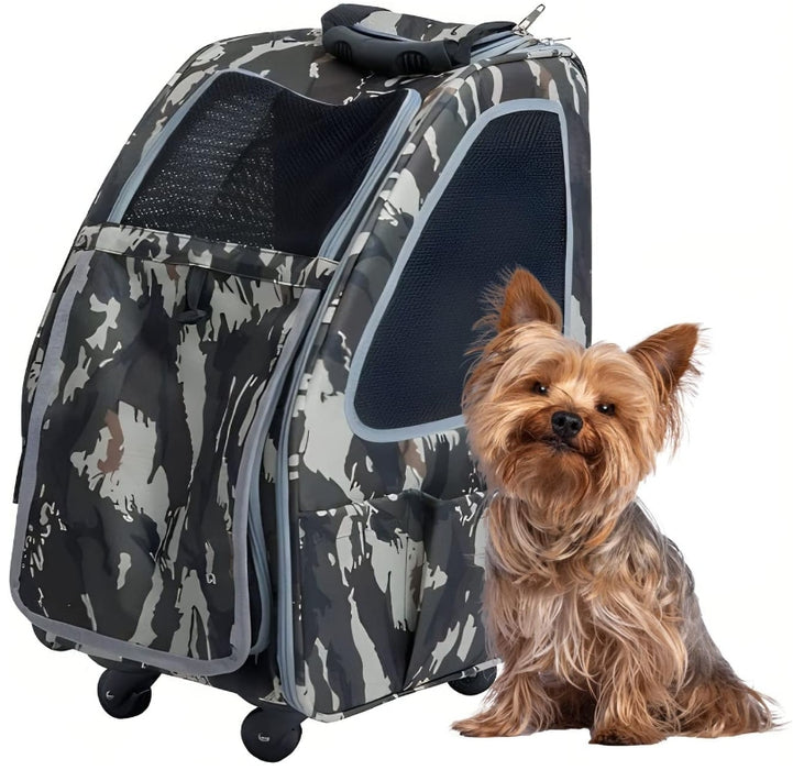 1 count Petique 5-in-1 Pet Carrier for Small Dogs and Cats Army Camo