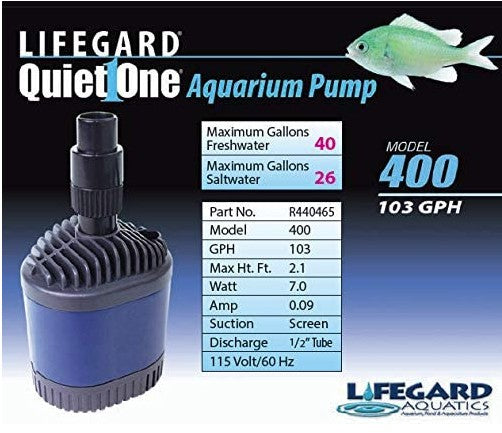 103 GPH Lifegard Aquatics Quiet One Pro Series Aquarium Pump