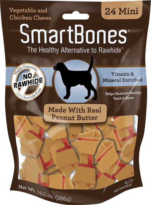 72 count (3 x 24 ct) SmartBones Rawhide Free Peanut Butter Bones Mini