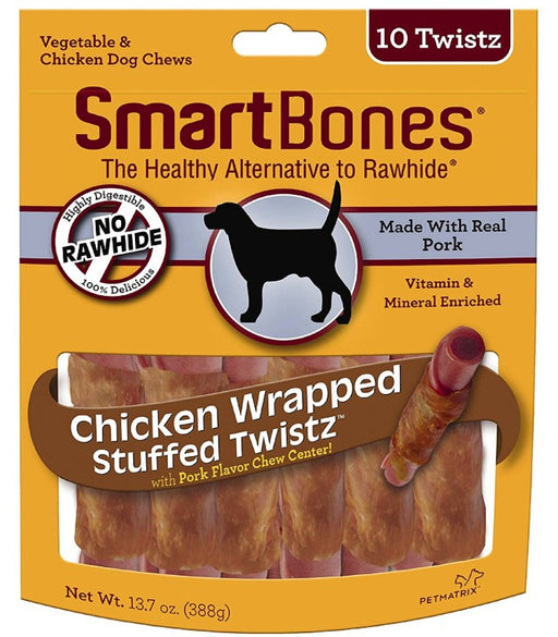 10 count SmartBones Stuffed Twistz Vegetable and Chicken Wrapped Pork Rawhide Free Dog Chew