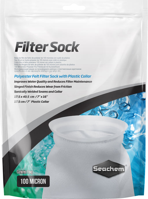 Large - 1 count Seachem Filter Sock Polyester Felt Filter Sock with Plastic Collar for Aquariums