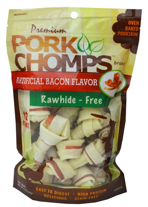 12 count Pork Chomps Mini Knotz Dog Treats Bacon Flavor