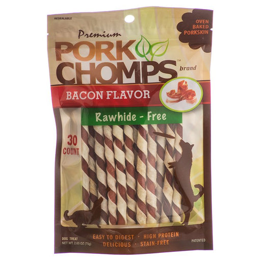 30 count Pork Chomps Bacon Flavor Porkskin Twists Mini
