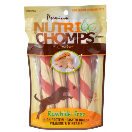 4 count Pork Chomps Premium Nutri Chomps Chicken Wrapped Twists Dog Treat