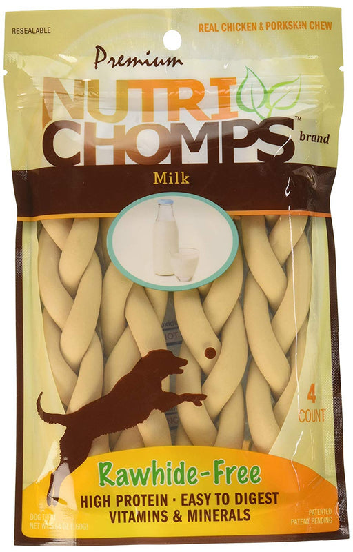 4 count Pork Chomps Premium Nutri Chomps Milk Flavor Braid Dog Chews Small