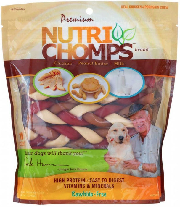 30 count (3 x 10 ct) Nutri Chomps Premium Mixed Flavor Braids Dog Chews 6 Inch