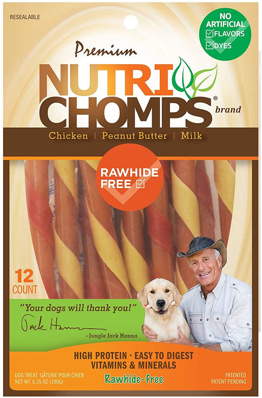 12 count Nutri Chomps Mini Twist Dog Treat Peanut Assorted Flavors