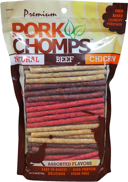 100 count Pork Chomps Munchy Sticks Dog Treat Assorted Flavors