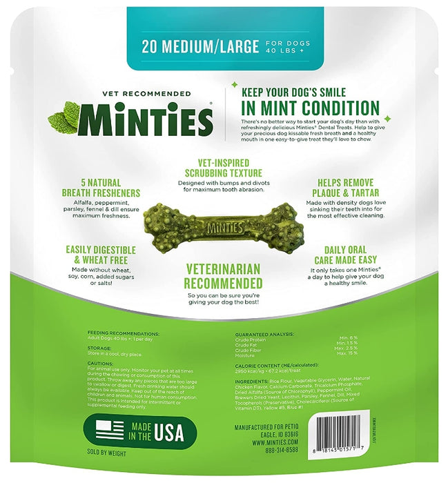 60 count (3 x 20 ct) Sergeants Minties Dental Treats for Dogs Medium Large