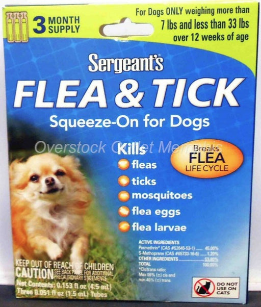 3 count Sergeants Flea and Tick Squeeze-On for Dogs Under 33 lbs