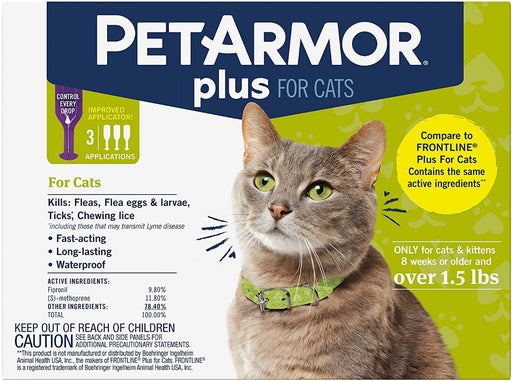 3 count PetArmor Plus Flea and Tick Treatment for Cats (Over 1.5 Pounds)