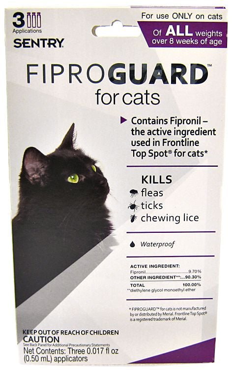 3 count Sentry FiproGuard Flea and Tick Control for Cats