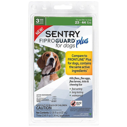 3 count Sentry FiproGuard Plus IGR Flea and Tick Control for Medium Dogs