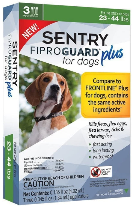 3 count Sentry FiproGuard Plus IGR Flea and Tick Control for Medium Dogs