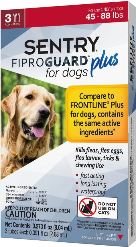 3 count Sentry FiproGuard Plus IGR Flea and Tick Control for Large Dogs