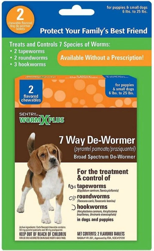 2 count Sentry Worm X Plus 7 Way De-Wormer Broad Spectrum for Puppies and Small Dogs