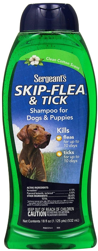 18 oz Sergeants Skip-Flea Flea and Tick Shampoo for Dogs Clean Cotton Scent