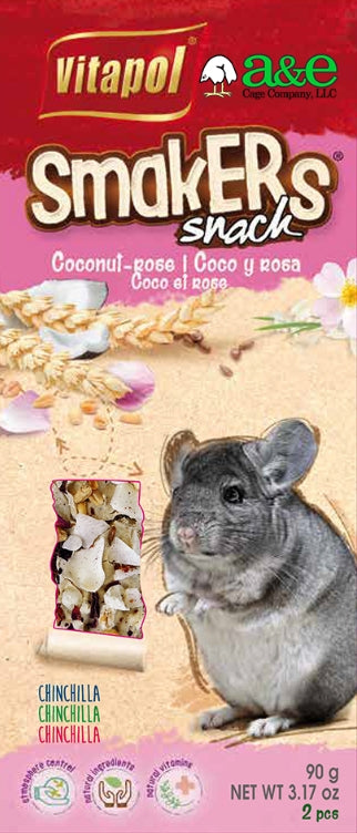 2 count AE Cage Company Smakers Coconut-Rose Sticks for Chinchillas