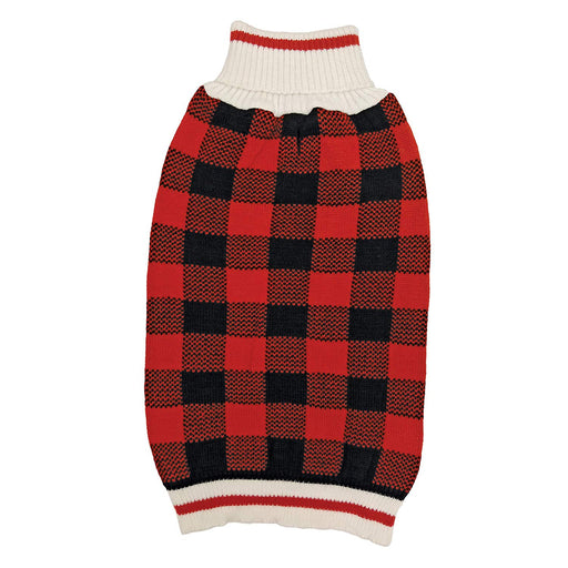 Large - 1 count Fashion Pet Plaid Dog Sweater Red