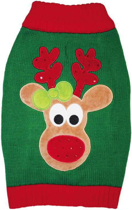 X-Small - 1 count Fashion Pet Green Reindeer Dog Sweater