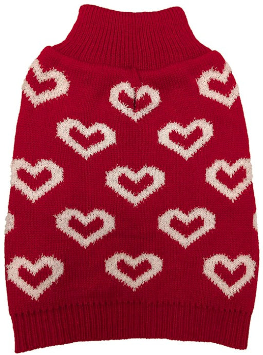 X-Small - 1 count Fashion Pet All Over Hearts Dog Sweater Red