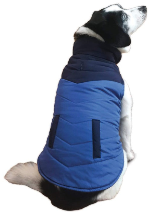 XX-Large - 1 count Fashion Pet Reversible Color Block Puffer Dog Jacket Blue